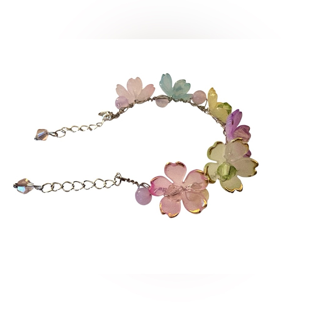 Fairy Bracelet Handwired with Lucite Flowers and Austrian Crystals for Girls - Picture 5 of 13